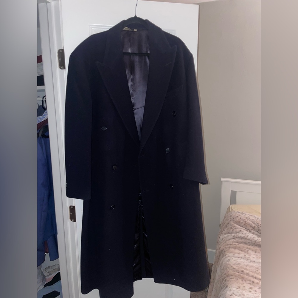 Neiman Marcus Men's Double-Breasted Long Coat - Black